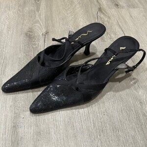 Nina Formal Beaded Sparkle Shimmer Point Toe Black Kitten Heels Women's Size 8.5